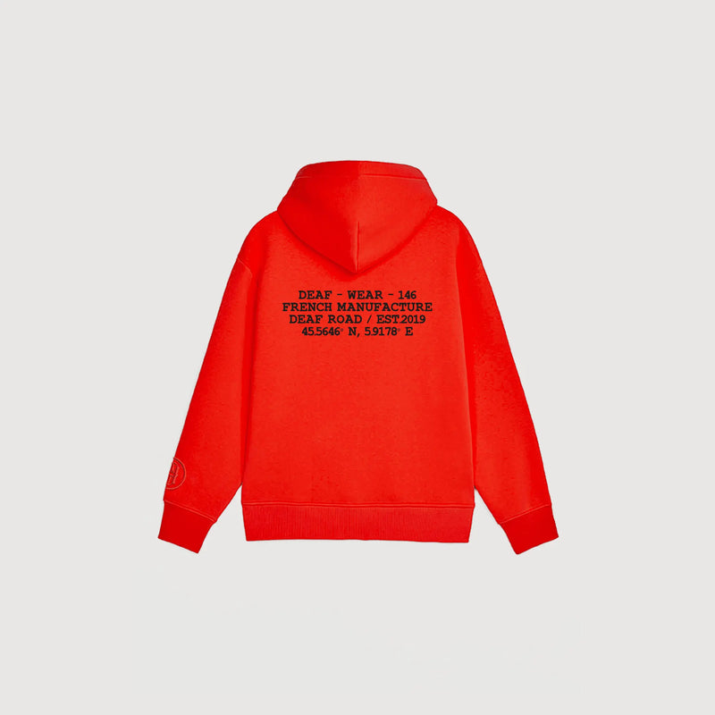 hoodie rouge manufacture dos